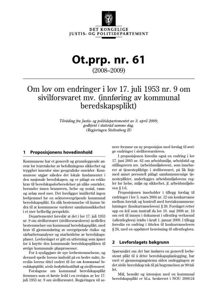 Forsiden av dokumentet Ot.prp. nr. 61 (2008-2009)