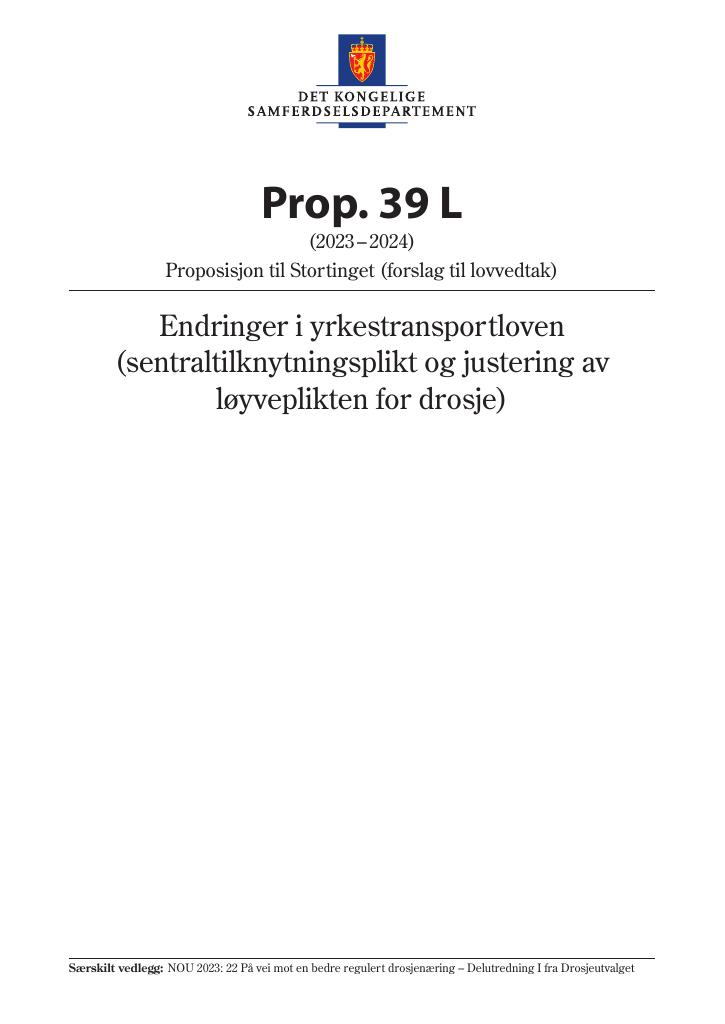 Forsiden av dokumentet Prop. 39 L (2023–2024)