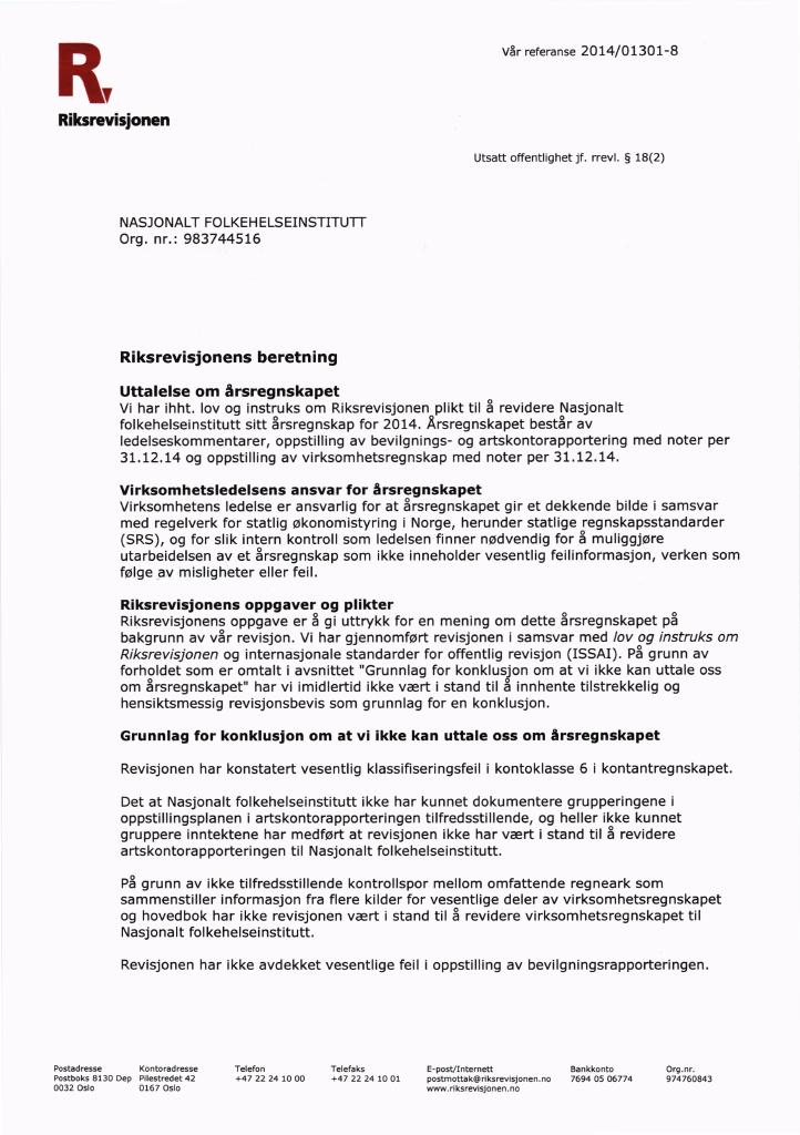 Forsiden av dokumentet Revisjonsberetning (PDF)
