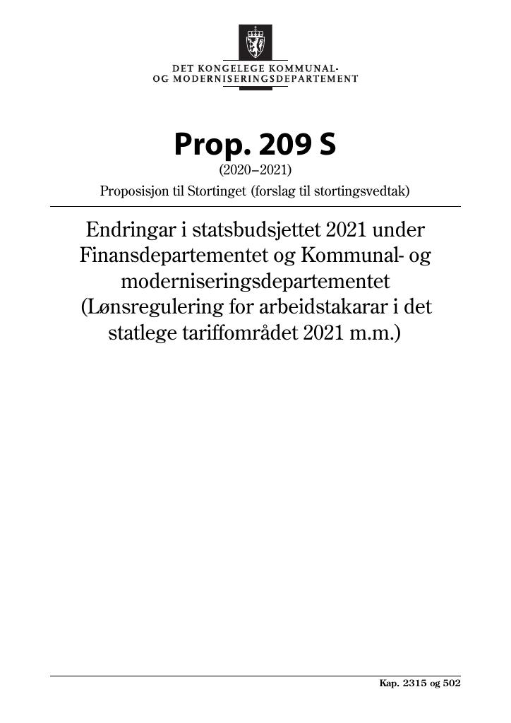 Forsiden av dokumentet Prop. 209 S (2020–2021)