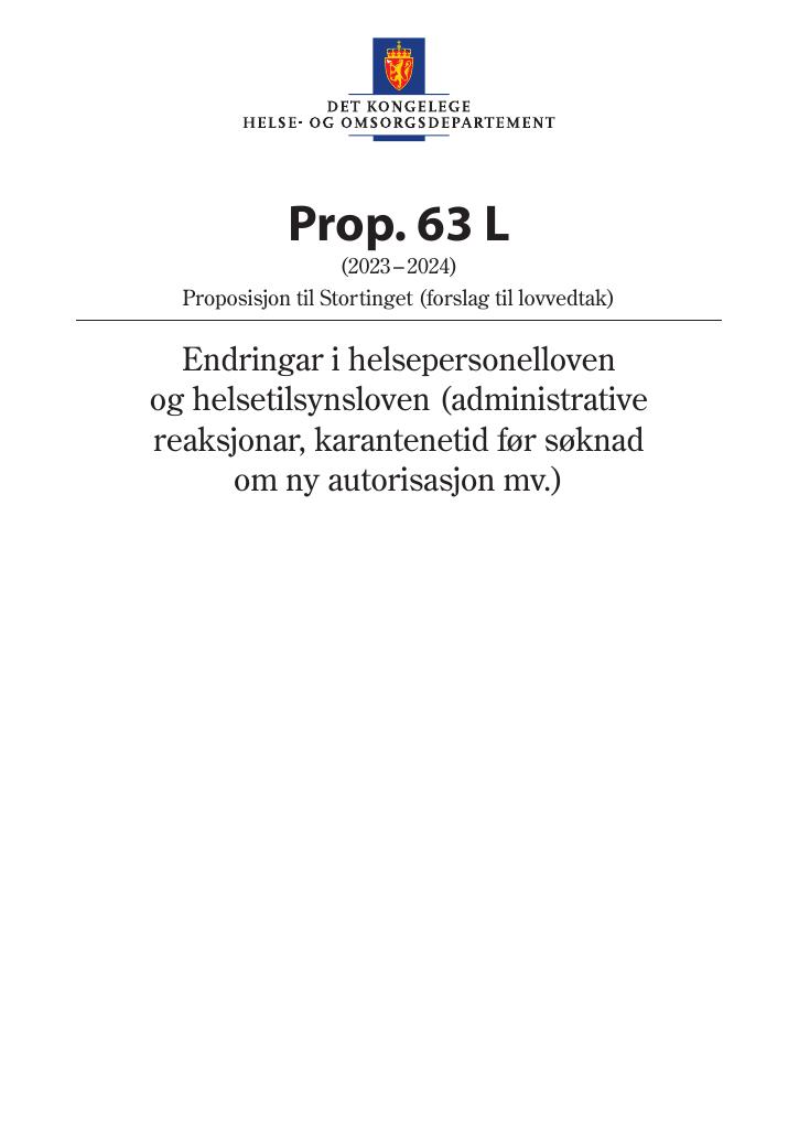 Forsiden av dokumentet Prop. 63 L (2023–2024)