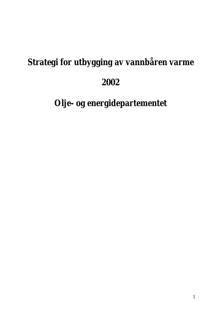 Forsiden av dokumentet Strategi for utbygging av vannbåren varme