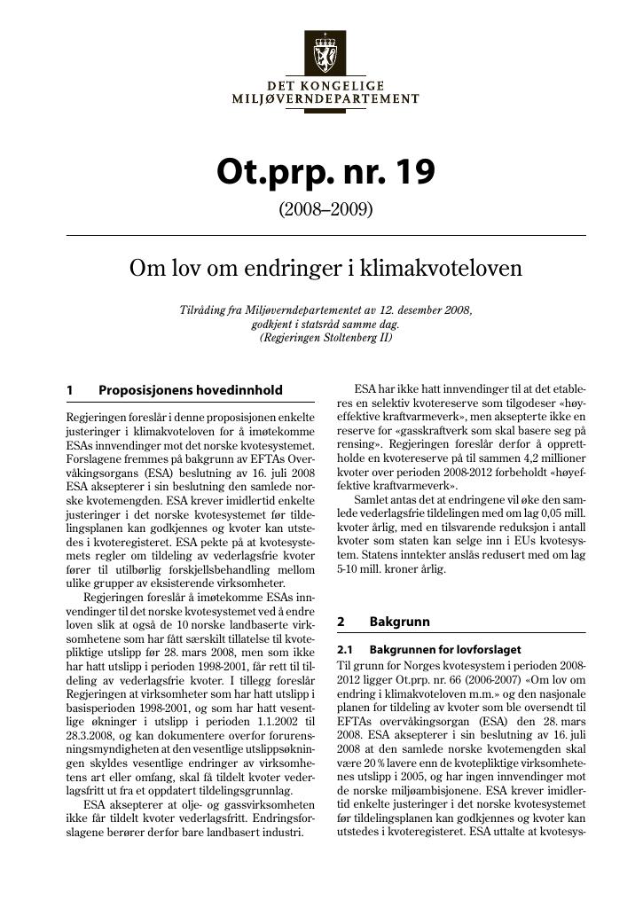 Forsiden av dokumentet Ot.prp. nr. 19 (2008-2009)