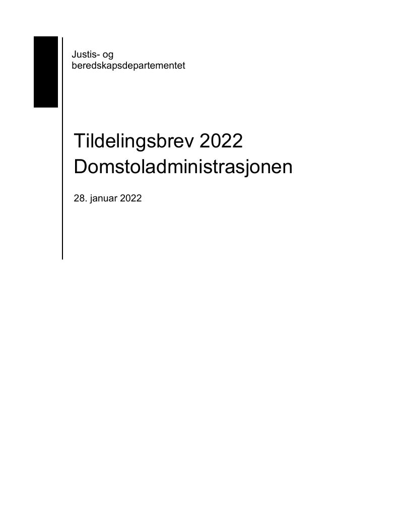 Forsiden av dokumentet Tildelingsbrev Domstoladministrasjonen 2022