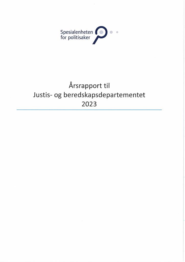 Forsiden av dokumentet Årsrapport Spesialenheten for politisaker 2023