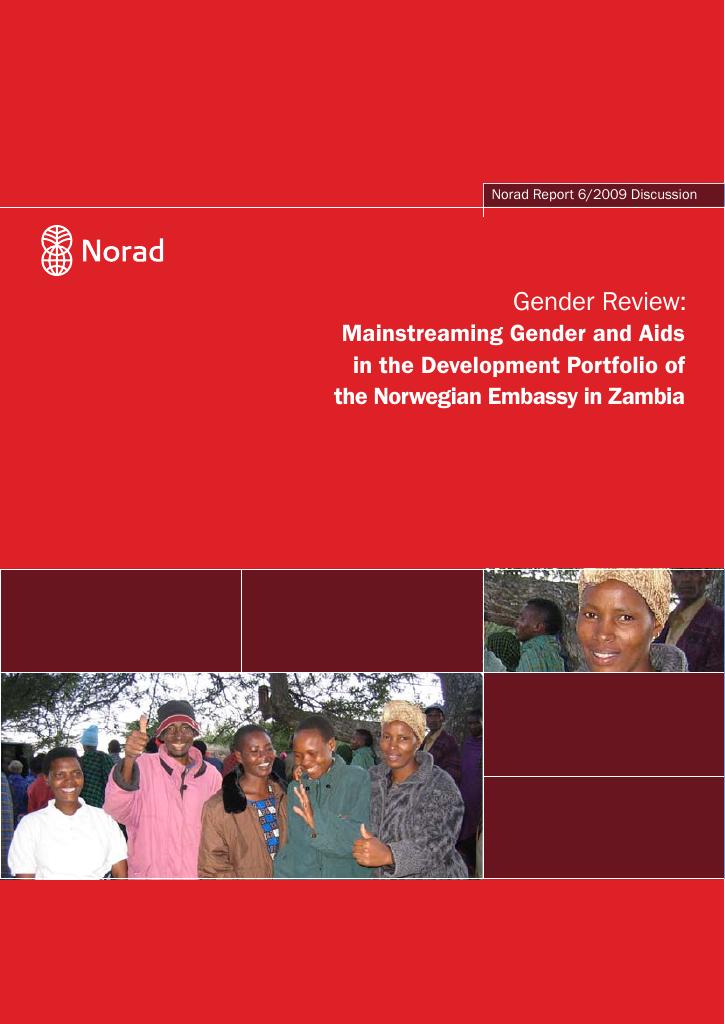 Forsiden av dokumentet Gender Review: Mainstreaming Gender and Aids in the Development Portfolio of the Norwegian Embassy in Zambia