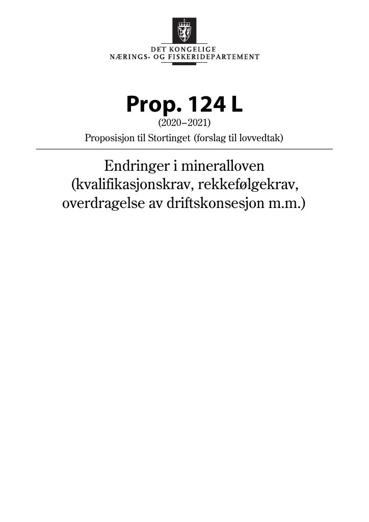 Forsiden av dokumentet Prop. 124 L (2020–2021)