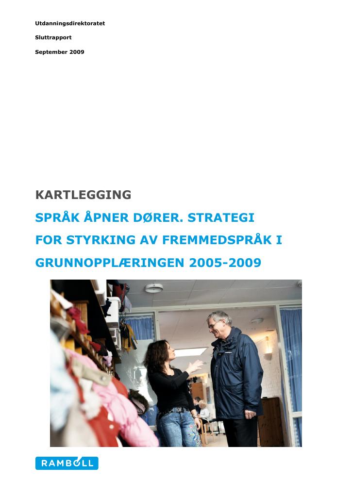 Forsiden av dokumentet Språk åpner dører – evaluering, 2009