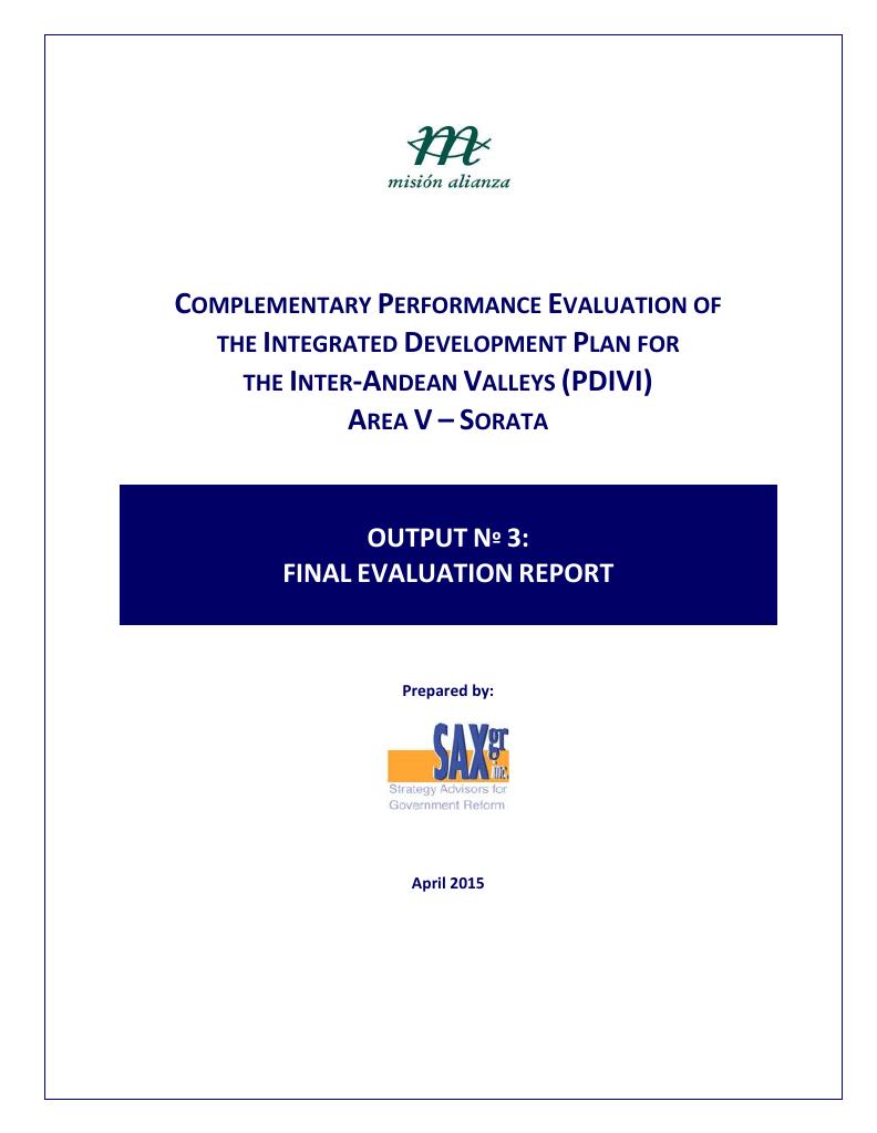 Forsiden av dokumentet Complementary Performance Evaluation of the Integrated Development Plan for the Inter-Andean Valleys Area 5 – Sorata