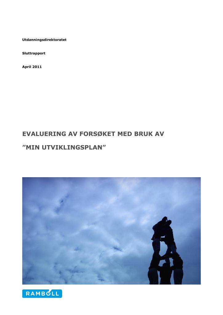 Forsiden av dokumentet Evaluering av forsøket med bruk av "min utviklingsplan"