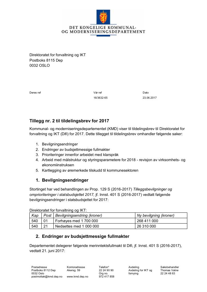 Forsiden av dokumentet tilleggsbrev nr. 2 (pdf) 
