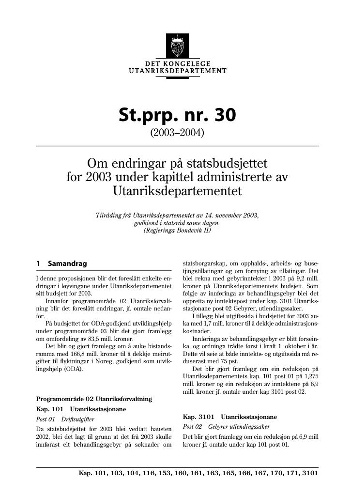 Forsiden av dokumentet St.prp. nr. 30 (2003-2004)