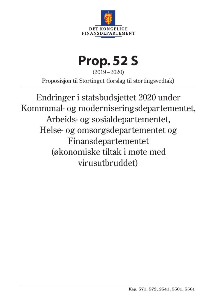 Forsiden av dokumentet Prop. 52 S (2019–2020)