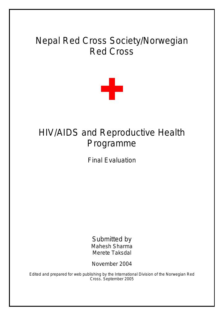 Forsiden av dokumentet Nepal: HIV/AIDS and Reproductive Health Programme: Final Evaluation