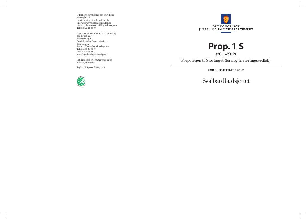 Forsiden av dokumentet Prop. 1 S (2011–2012)