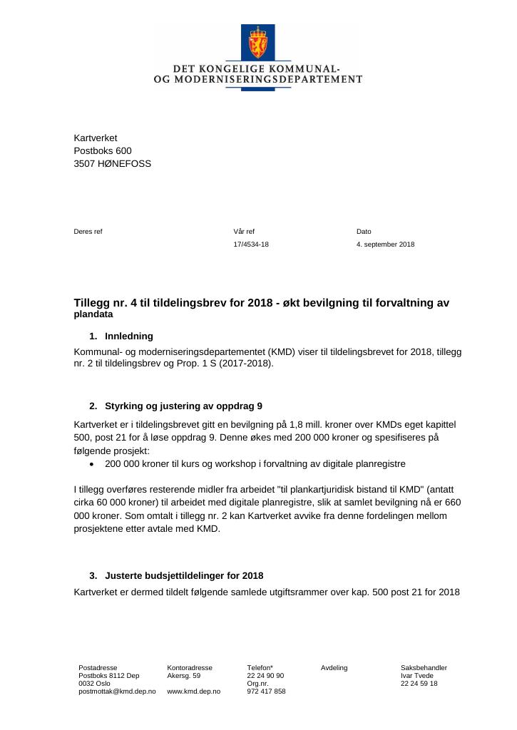 Forsiden av dokumentet tilleggsbrev september (pdf)