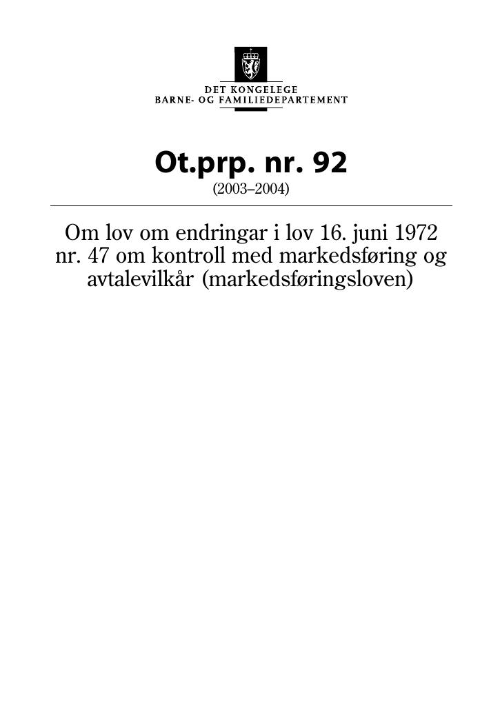 Forsiden av dokumentet Ot.prp. nr. 92 (2003-2004)
