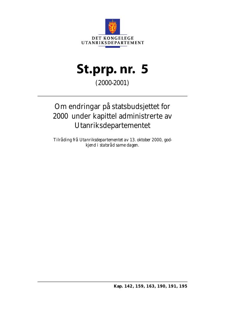 Forsiden av dokumentet St.prp. nr. 5 (2000-2001)