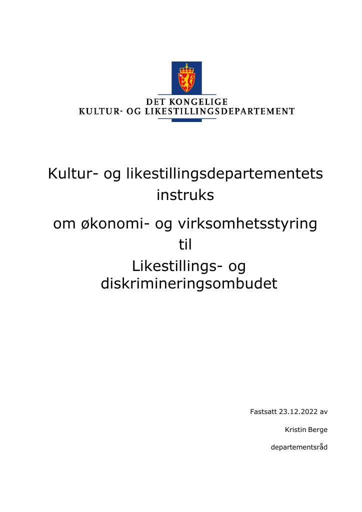 Forsiden av dokumentet Instruks Likestillings- og diskrimineringsombudet 2023