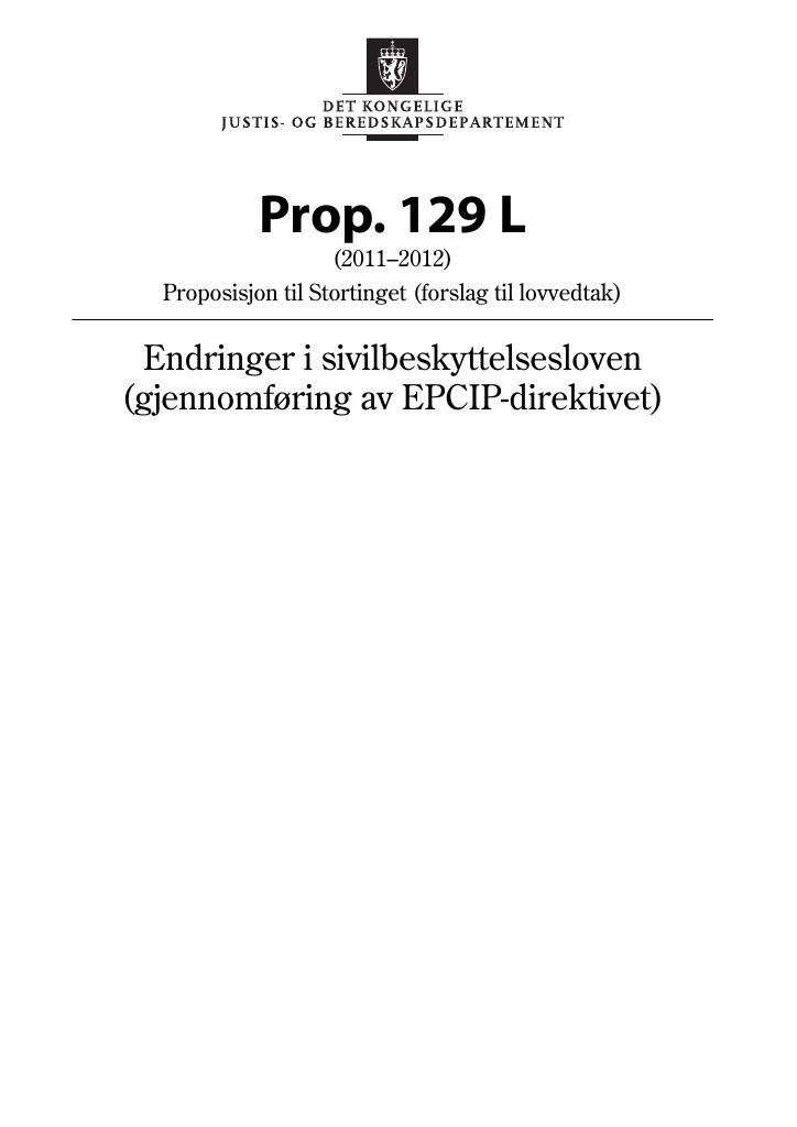 Forsiden av dokumentet Prop. 129 L (2011–2012)