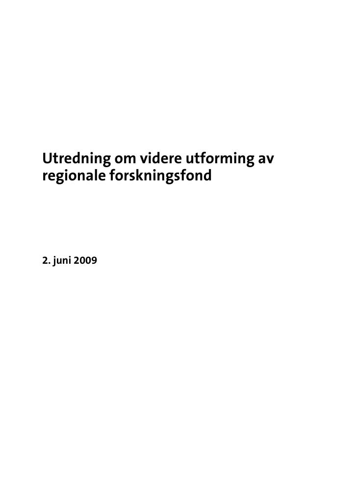 Forsiden av dokumentet Utredningsrapport regionale forskningsfond