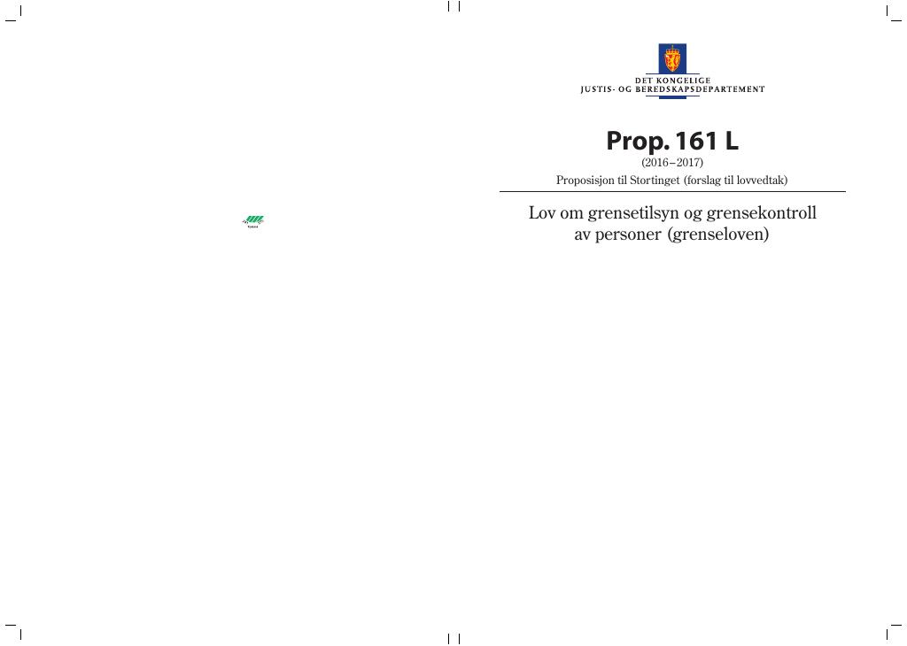 Forsiden av dokumentet Prop. 161 L (2016–2017)