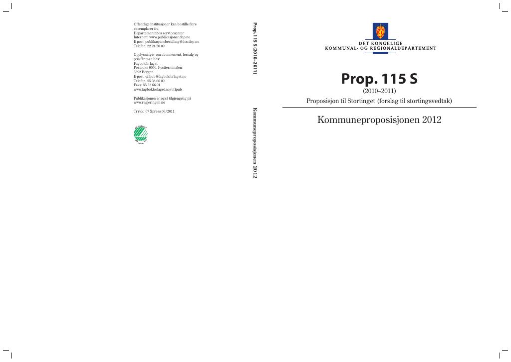 Forsiden av dokumentet Prop. 115 S (2010–2011)