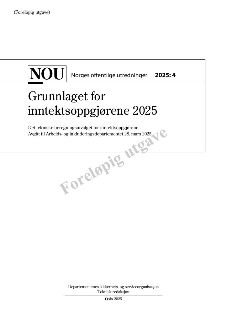 Forsiden av dokumentet NOU 2025: 4 - Grunnlaget for inntektsoppgjørene 2025