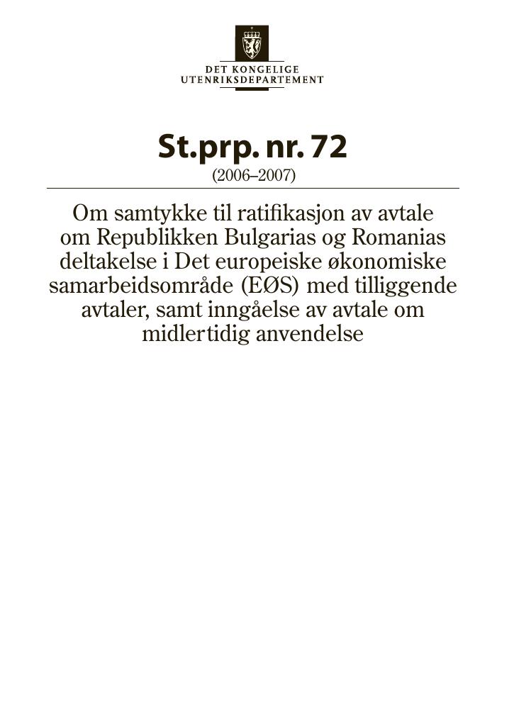 Forsiden av dokumentet St.prp. nr. 72 (2006-2007)