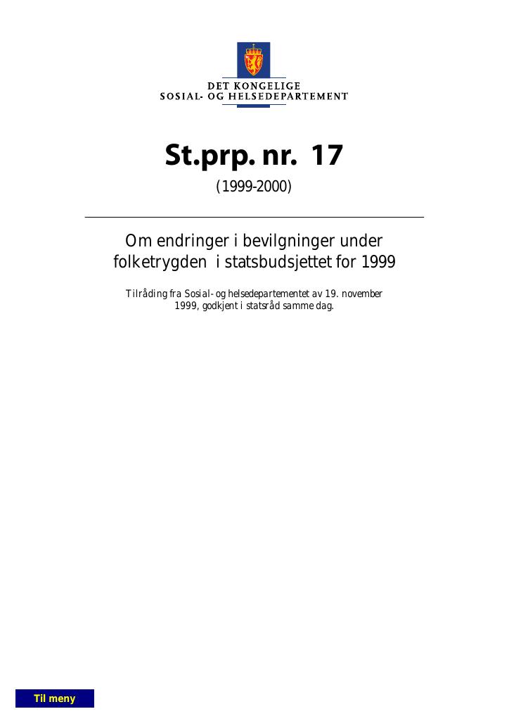 Forsiden av dokumentet St.prp. nr. 17 (1999-2000)