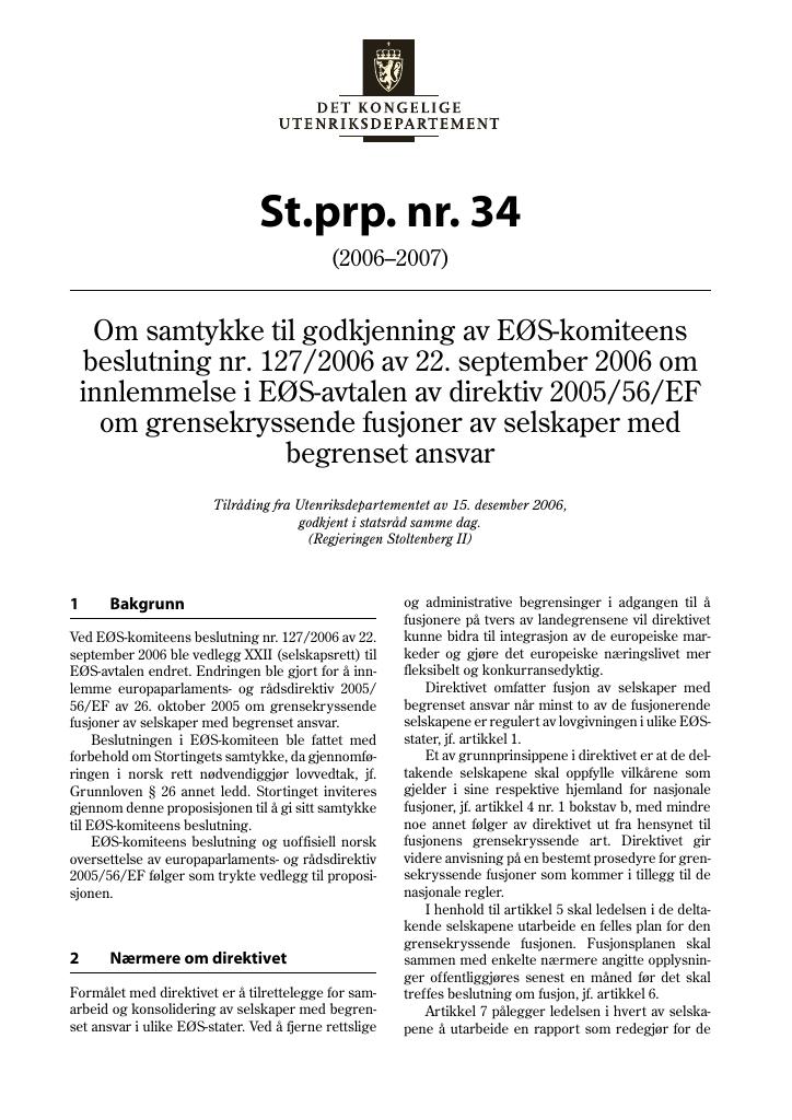 Forsiden av dokumentet St.prp. nr. 34 (2006-2007)
