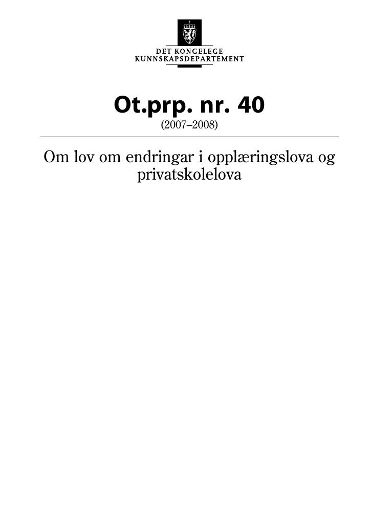 Forsiden av dokumentet Ot.prp. nr. 40 (2007-2008)