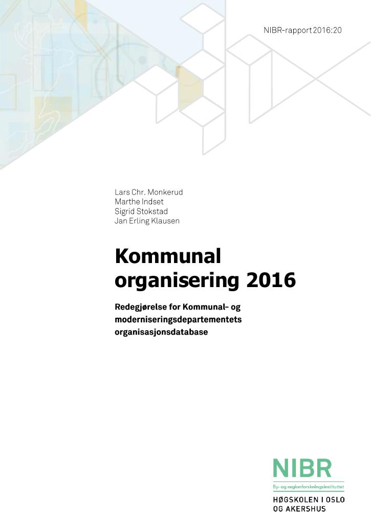 Forsiden av dokumentet Kommunal organisering 2016