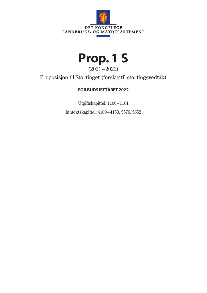 Forsiden av dokumentet Prop. 1 S (2021–2022)