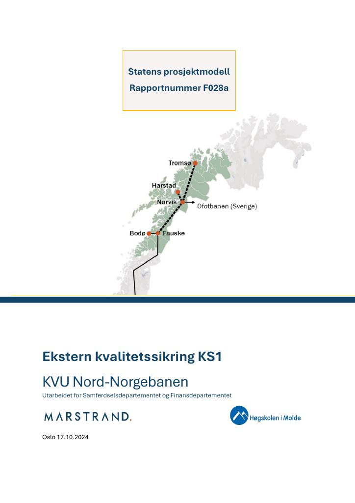 Forsiden av dokumentet Ekstern kvalitetssikring KS1
KVU Nord-Norgebanen