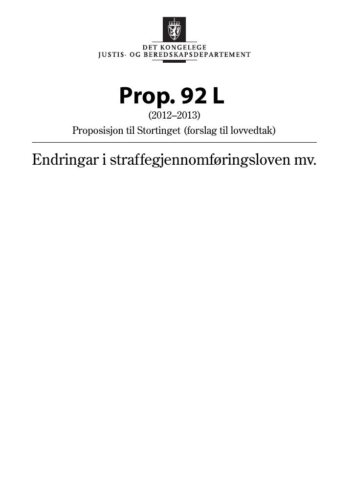 Forsiden av dokumentet Prop. 92 L  (2012–2013)