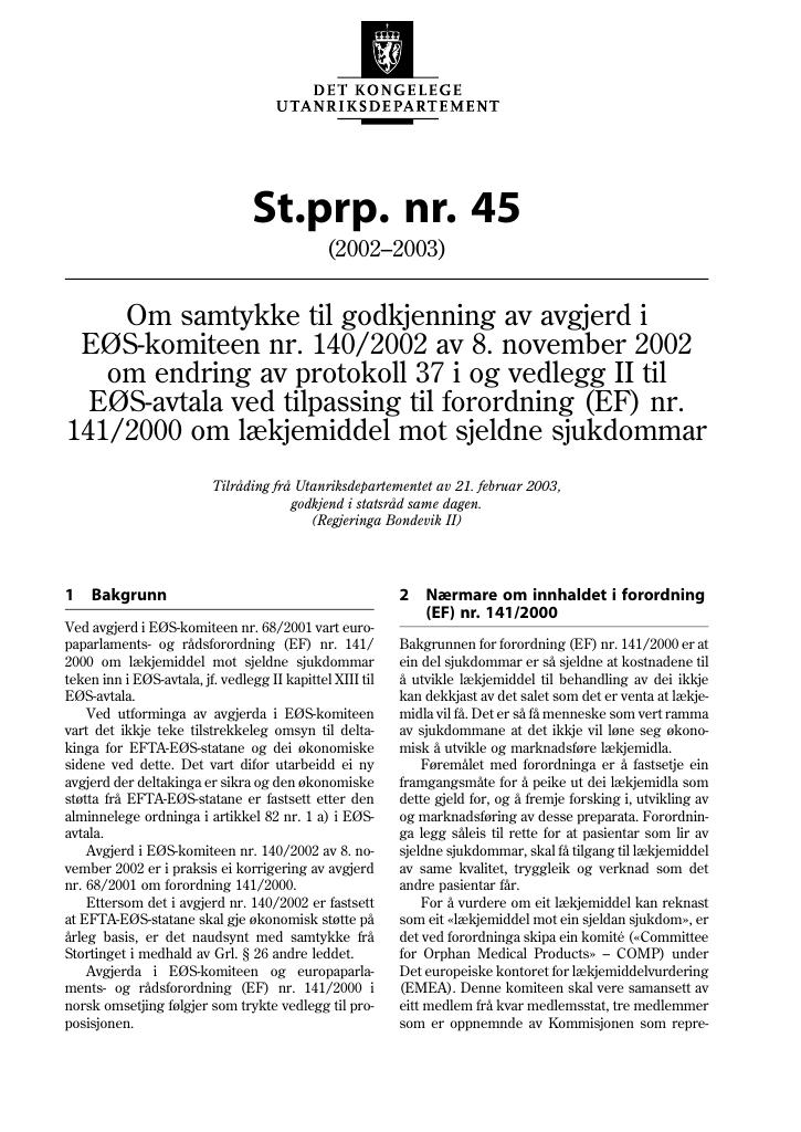 Forsiden av dokumentet St.prp. nr. 45 (2002-2003)