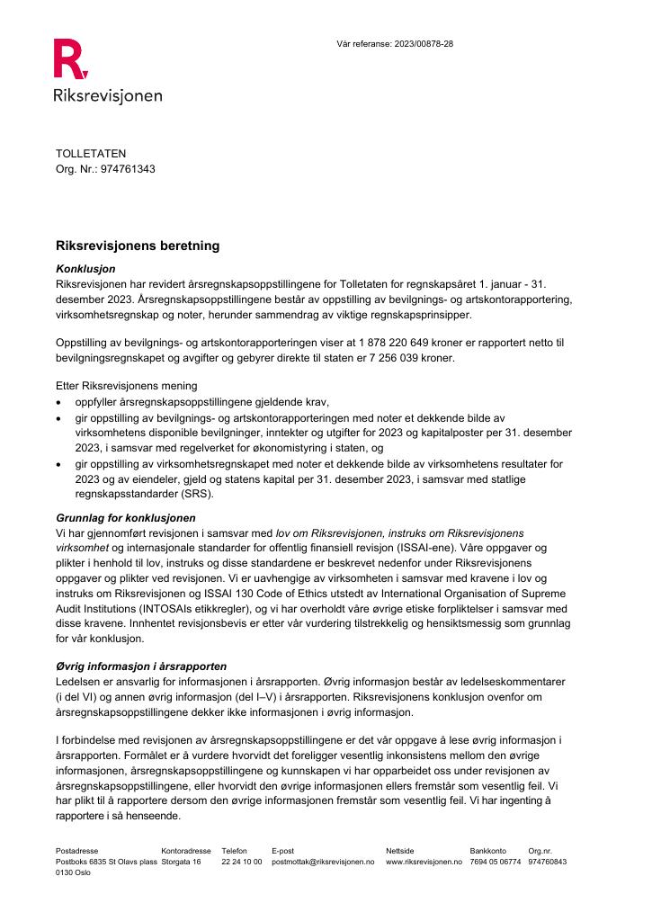 Forsiden av dokumentet Revisjonsberetning 2023
