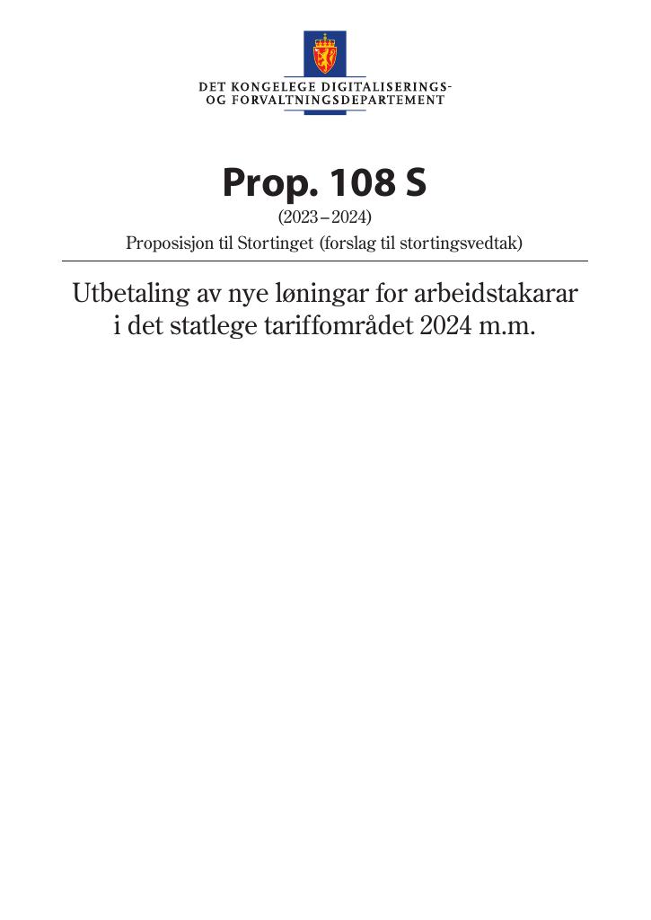 Forsiden av dokumentet Prop. 108 S (2023–2024)