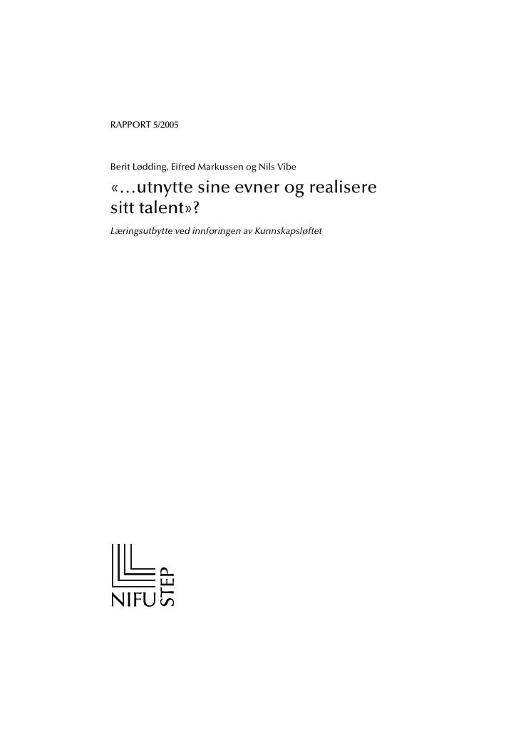 Forsiden av dokumentet Læringsutbytte ved innføring av Kunnskapsløftet, 2005