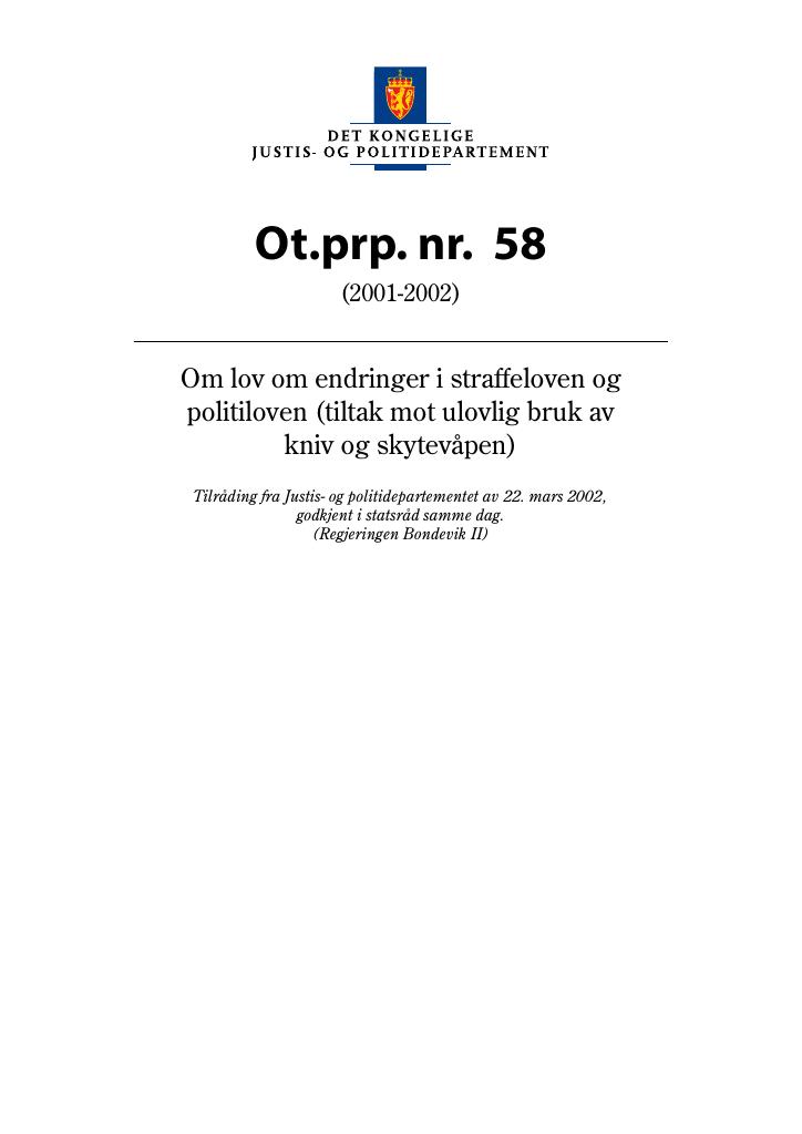 Forsiden av dokumentet Ot.prp. nr. 58 (2001-2002)