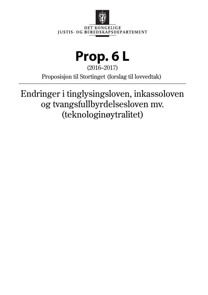 Forsiden av dokumentet Prop. 6 L (2016–2017)