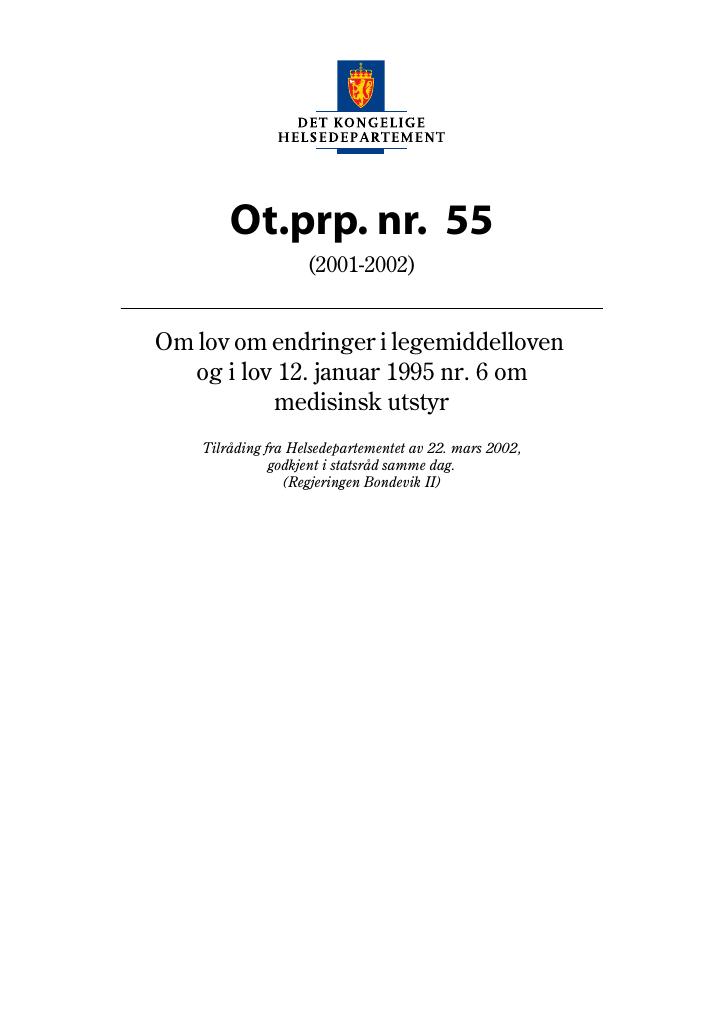 Forsiden av dokumentet Ot.prp. nr. 55 (2001-2002)