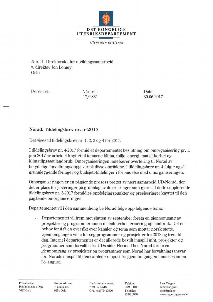 Forsiden av dokumentet Tildelingsbrev no. 5 (pdf)