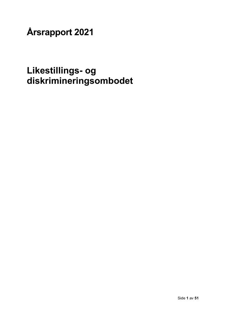 Forsiden av dokumentet Årsrapport og Riksrevisjonens beretning Likestillings- og diskrimineringsombudet 2021