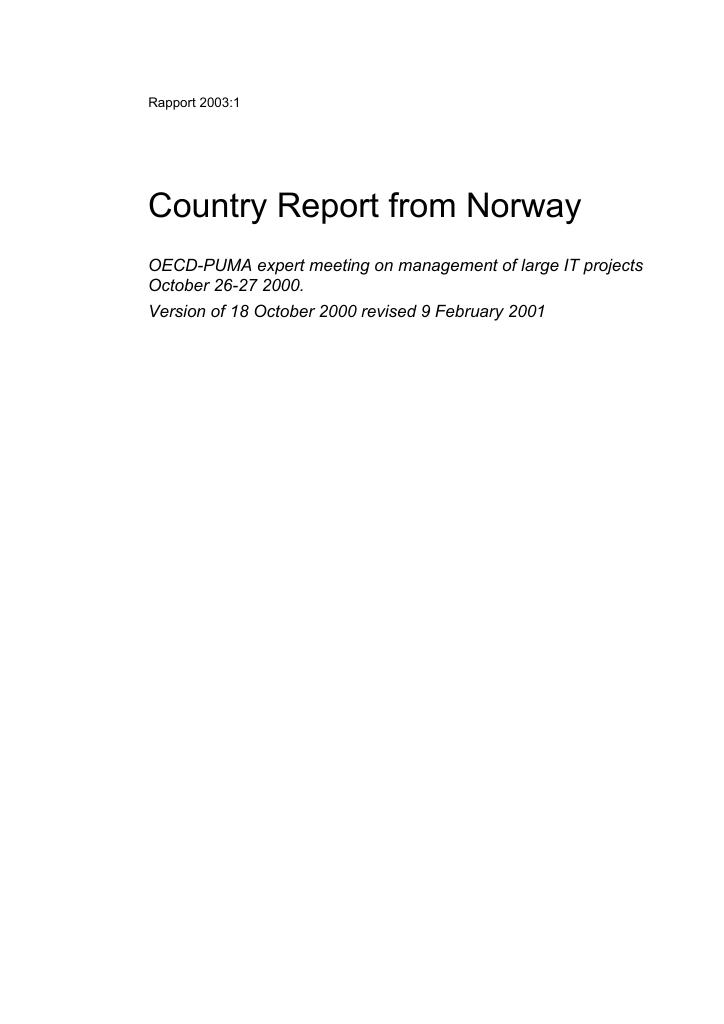 Forsiden av dokumentet eng Country report from Norway
