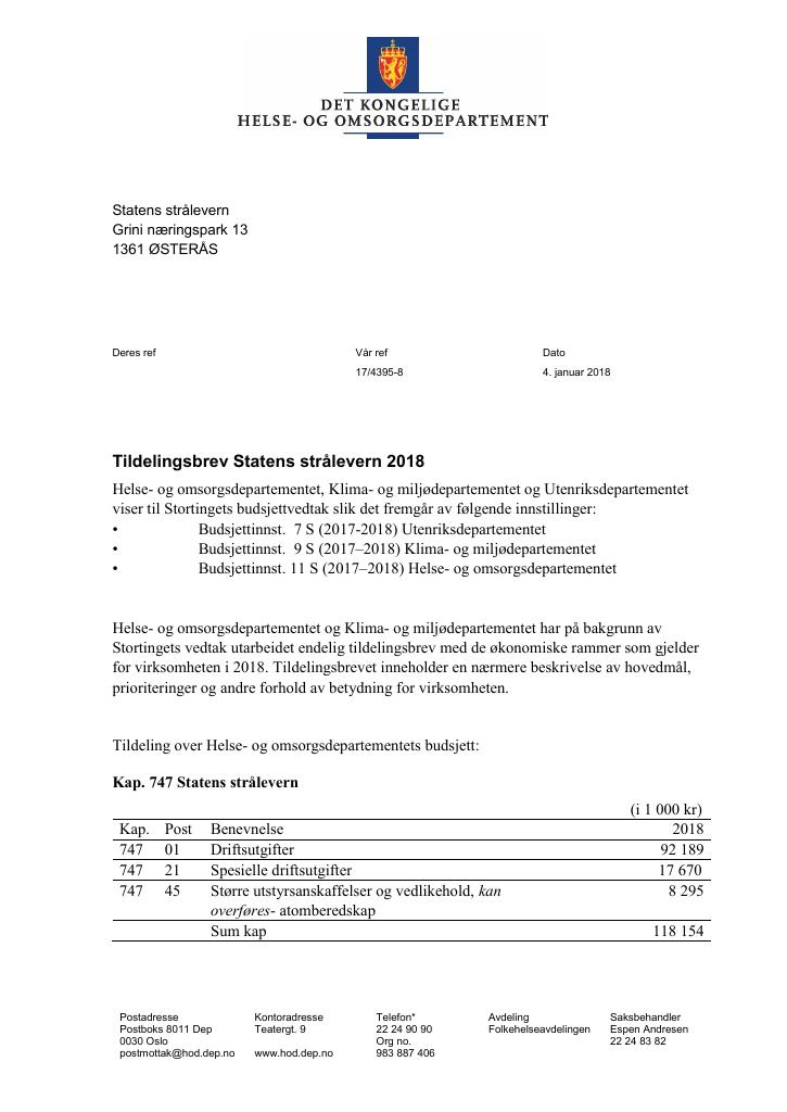 Forsiden av dokumentet Tildelingsbrev (pdf)