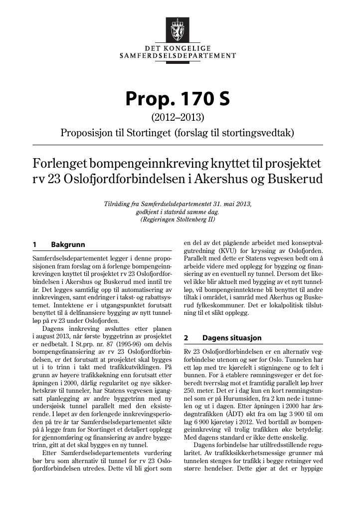 Forsiden av dokumentet Prop. 170 S (2012–2013)
