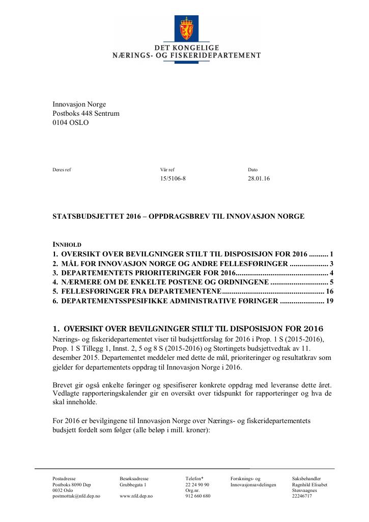 Forsiden av dokumentet Oppdragsbrev