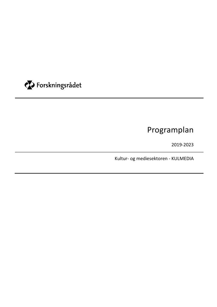 Forsiden av dokumentet Programplan 2019-2023